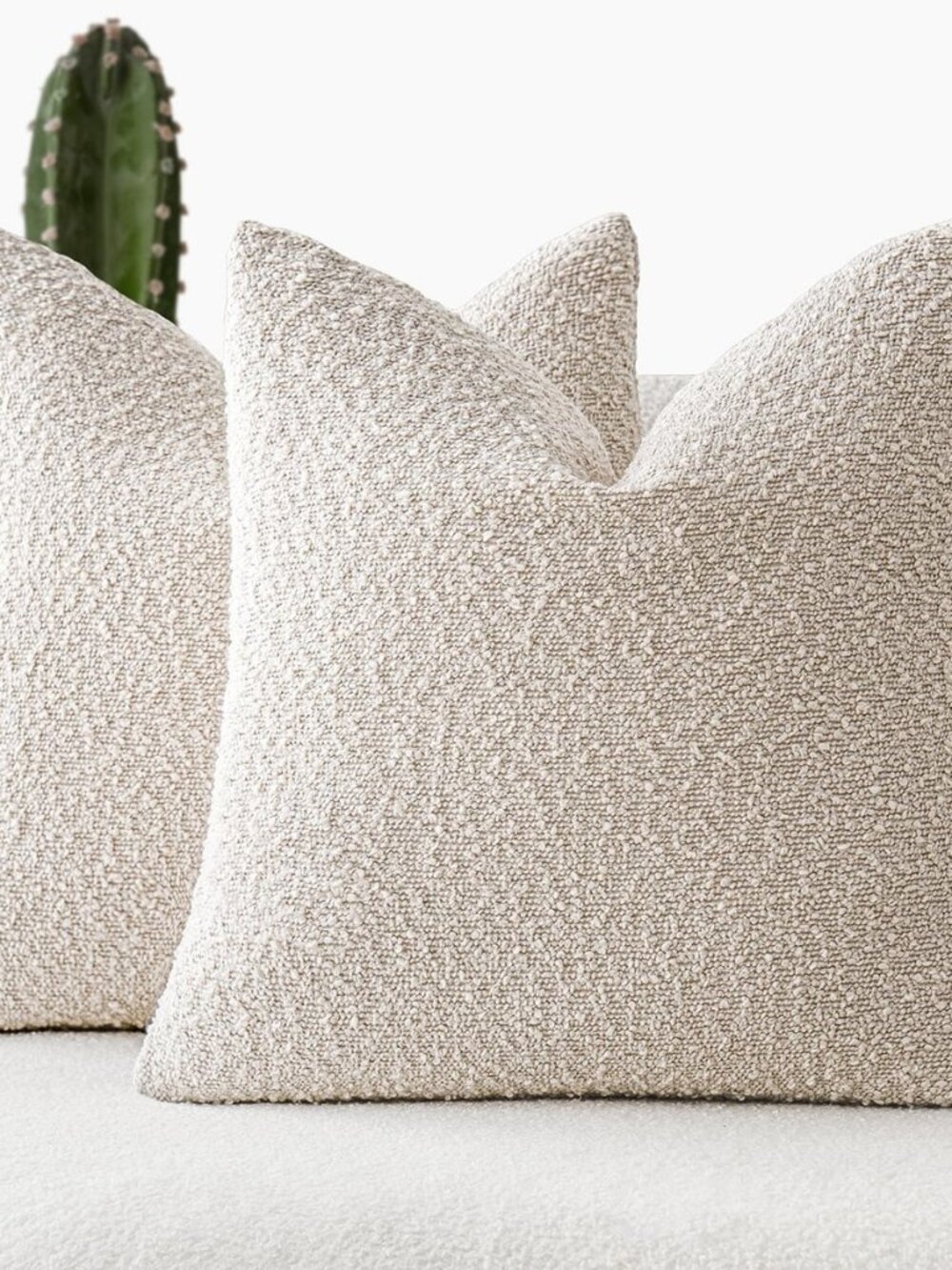Decorative Textured Boucle Throw Pillow Covers 22x22 Inch,Ivory